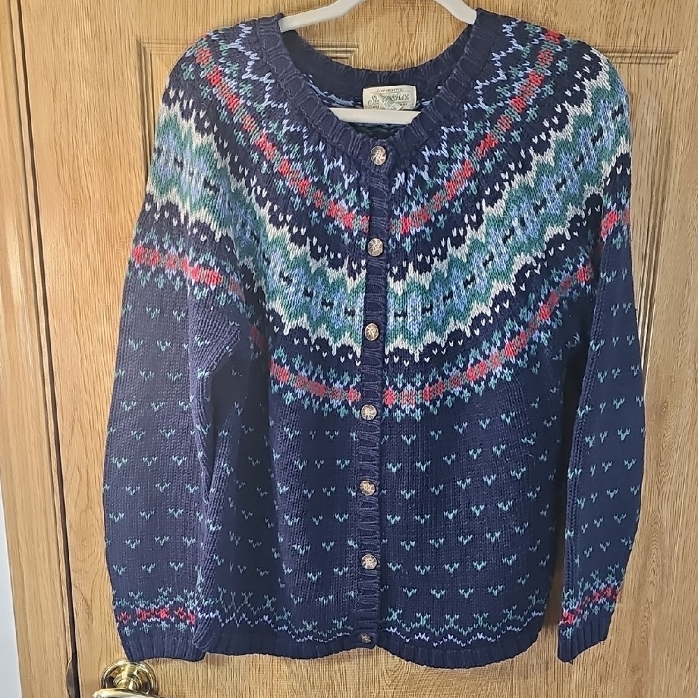 St. John's Bay Navy and Multicolor Knit Cardigan